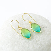 Dangle Gemstone Earrings-Bio Tourmaline Quartz 12x17mm Marquise Gemstone Silver Earrings-Dangle Earrings-Gold Plated Earrings-Jewelry Gift